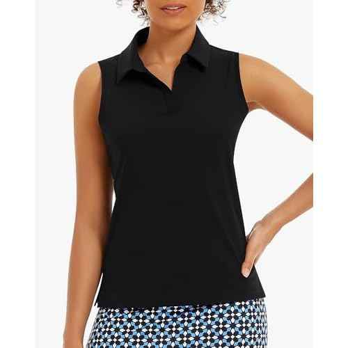 Stelle Women's Sleeveless Golf Polo Shirts UPF 50+ Collared V Neck Dry Fit Lightweight Workout Tennis Tank Tops