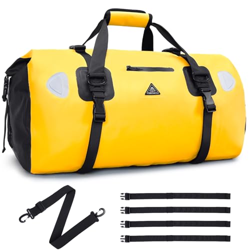 Yellow Waterproof 70L Duffel Bag with Quick-Release Mounting Straps