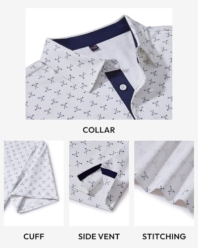 Mens Polo Shirts Dry Fit Breathable Printed Golf Shirt Summer White XL - Alimens & Gentle