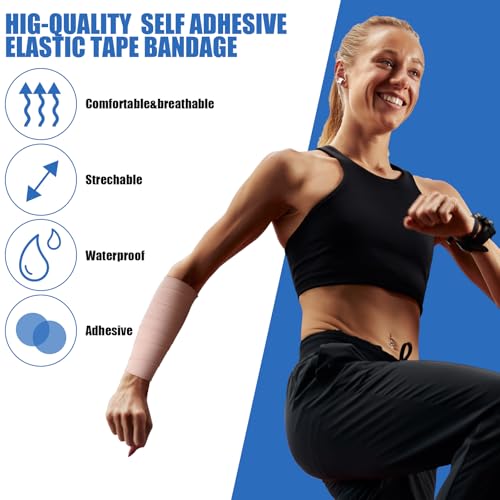 12 Rolls 4-Inch Elastic Self-Adhesive Bandage Wrap for Sports Pets & First Aid - Breathable, Reusable, Rebound Flexible