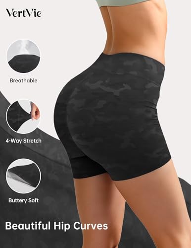 Vertvie High Waisted Crossover Gym Shorts 3-Inch Inseam Camouflage Grey XX-Large
