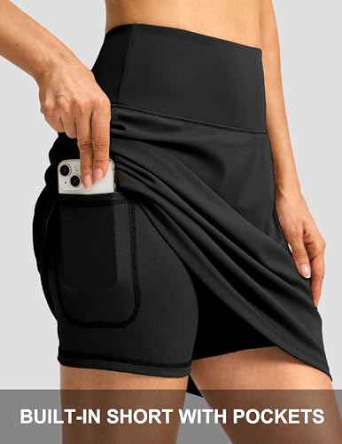 Large Black 19-Inch Golf Skort with Pockets - High Waist Women's Athletic Skirt