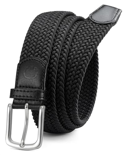 Men's Elastic Golf & Casual Stretch Belt - Adjustable Black/Silver 30-34 Inch Waist