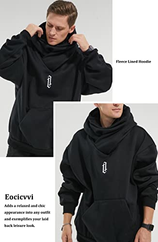 Men's Fleece Hoodie Sweatshirt with Built-in Gaiter - Medium Black