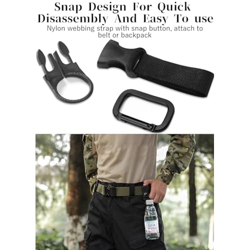 ZXZone 2PCS Bottle Buckle Clip Hanging Buckle Portable Water Bottle Ring Holder Keychain Mineral Water Bottle Clip for Backpack Belt Nylon Webbing Strap for Outdoor Tactical Camping Hiking(Black)