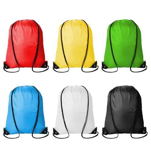 6Pcs Drawstring Backpacks Bulk String Bag Cinch Sack Pack Storage Knapsack Polyester Gift Bags Sports Drawstring Bags for Trip Gym Party Bags(6 Colors)