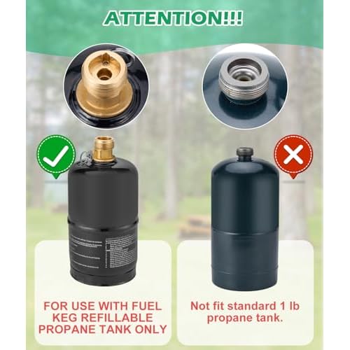 WADEO Propane Refill Adapter for 1lb Fuel Keg, Propane Adapter 20lb to 1lb Converter with Control Valve ONLY for Fuel Keg Refillable Propane Cylinder 1 lb