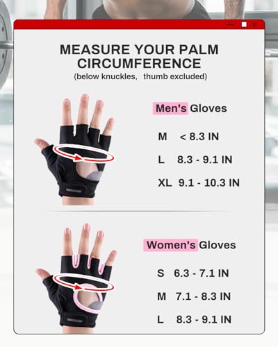 VINSGUIR Workout Gym Gloves with Grip Foam Padding - Black Pink, Medium