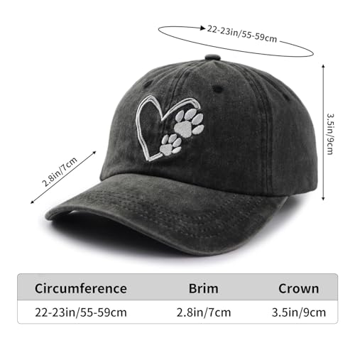 Dog Paw Print with Love Heart Hat for Women Men, Adjustable Embroidered Cotton Dog Lovers Baseball Cap