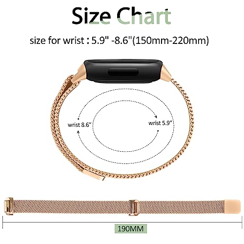 Rose Gold Metal Mesh Watch Band Compatible with Fitbit Inspire 3 & 2, Adjustable Strap
