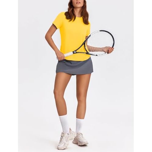 PINSPARK Workout Tops for Women UPF 50+ Yoga Shirts Short Sleeve Athletic Tops with Side Slits Running Gym Tee Top Loose Fit