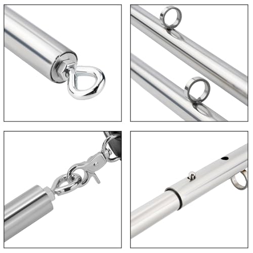 Heavy Duty Stainless Steel Expandable Spreader Bar with Red Furry Straps - Home Gym Fitness Equipment