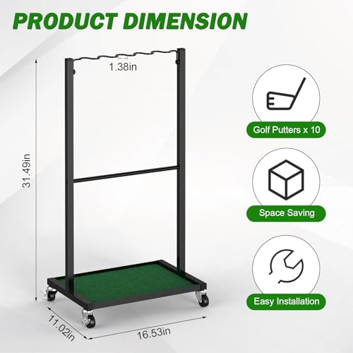 Golf Club Holder Stand with Wheels - Metal Golf Club Rack for 10 Clubs