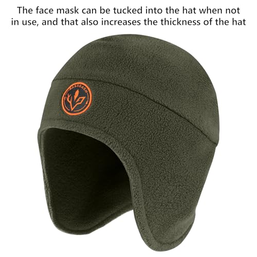 BASSDASH Soft Fleece 2-in-1 Hat with Ski Mask Ear Flap Ice Fishing Hunting Beanie for Men Women Cold Weather Winter
