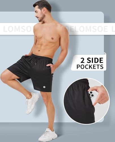 Men's 5 Inch Quick Dry Mesh Gym Shorts with Pockets - Lightweight Athletic Training Shorts - Black Large