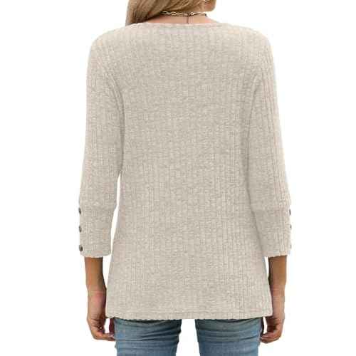 JomeDesign Womens Sweaters 3/4 Sleeve with Buttons Dressy Casual Shirts Fall Outfits Fashion Clothes 2025 Trendy S-2XL
