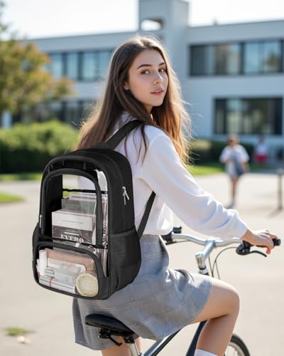 X-Large Clear Backpack with Reinforced Straps - Black, 18x8x13 Inches