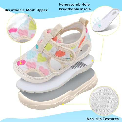Kids Water Shoes Toddler Aqua Socks - Heart Pattern, Lightweight & Breathable, Beach & Pool Footwear