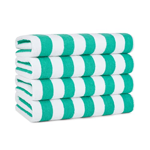 Green Beach Towel Set - Large 30x70 Inch Quick Dry Cotton Towels Pack of 4