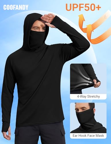 Sun Protection Hoodie with Mask for Men UPF 50+ Lightweight Long Sleeve SPF Fishing & Hiking Shirts