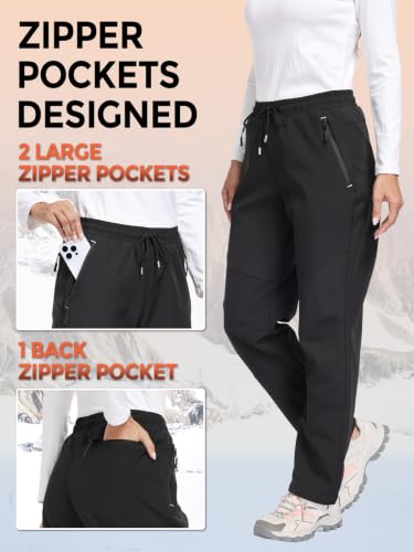 Women's Snow Ski Pants Waterproof Windproof Fleece Lined Insulated Hiking Trousers - 3X-Large Black