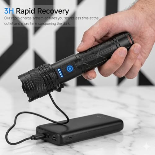 High Lumens Rechargeable LED Flashlight 99,000 Lumens Waterproof 2 Pack