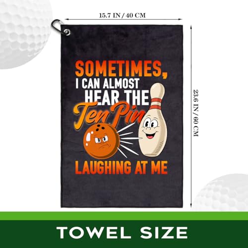 Golf Towel with Bowling Pin Print - Black & Orange, 23.6x15.7 Inch