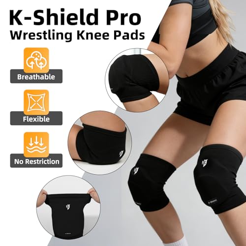 K-Shield Knee Pads for Wrestling MMA Jiu Jitsu Muay Thai Black S/M