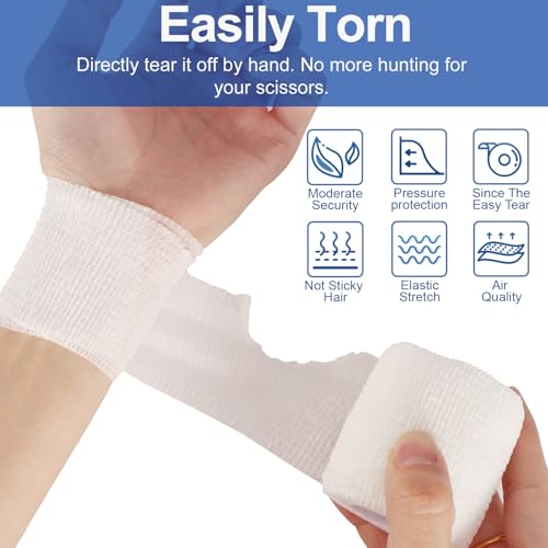 24 Pack White Self Adhesive Bandage, 2¡± x 5 Yards Medical Wrap, Cohesive Bandage Wrap, White Tape Baseball, Self Stick Bandage Tpae, First Aid Gauze for Ankle, Leg, Arm
