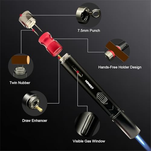 5-in-1 Windproof Torch Lighter,Adjustable Jet Flame with Punch,Holder & Draw Enhancer Tool,Refillable Butane Lighter for Camping, BBQ, Candles & Outdoor (Butane Not Included) Gift Set