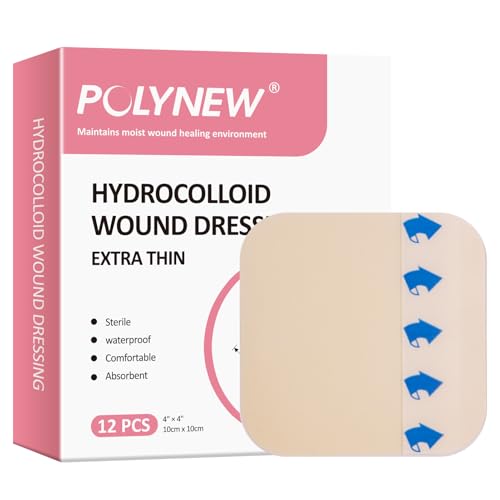 4x4 Inch Hydrocolloid Wound Dressings - 12 Pack Waterproof Skin Bandages - Light Exudate Care