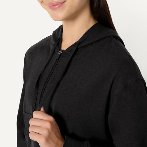 Women's Athletic Lightweight Cropped Zip Up Hoodie - Medium, Space Dye Black