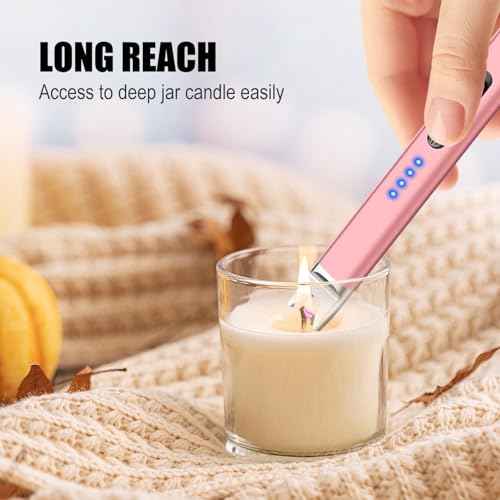 LcFun 3 Pack Candle Lighter Electric USB Rechargeable Plasma Arc Lighter with Safety Lock, Windproof Flameless Long Lighters for Candle, Grill, BBQ, Camping, Gas Stoves (Black, Pink, Gold)