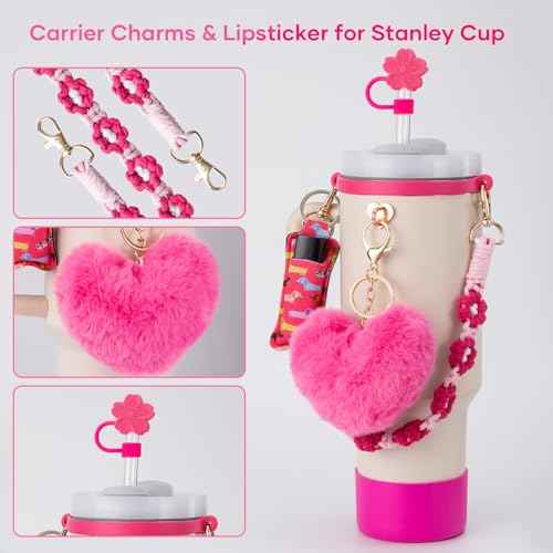 Stanley Cup AccessoriesI Bottle Handle Carrier Strap,Silicone Cup Boot, Lipstick Holder, Straw Topper & Spill Stopper Cute Decorative Charms, Accessories for Stanley Cup 40oz/30oz Decor