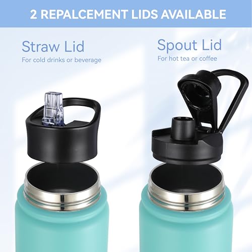 Insulated Water Bottle 22 oz with Wide Mouth, Straw & Spout Lids - Green Blue Gradient