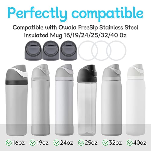 3 Grey Replacement Stopper and O Ring Set for Owala Water Bottles - Compatible with 16/19/24/32/40oz