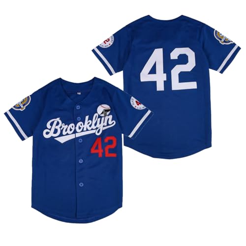 Youth Black Legend Baseball Jersey #42 Stitched Boys Sports Uniform Blue Medium