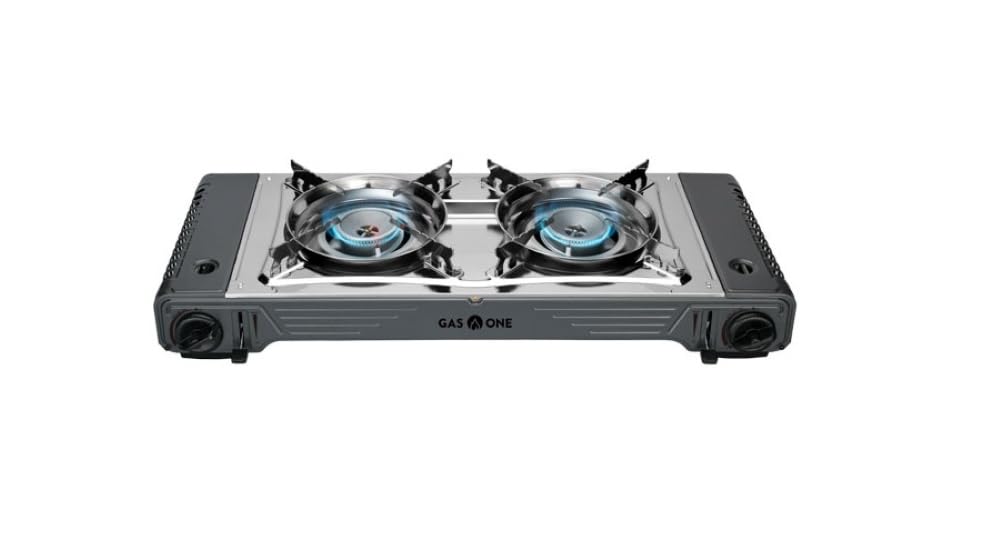 GasOne 2-Burner Portable Camp Stove - High Output 15,300 BTU - With Durable Carrying Case, Automatic Ignition, Safety Features, Perfect for Camping, Hiking, Tailgating, and Emergency Preparedness