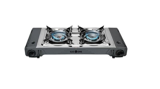 GasOne 2-Burner Portable Camp Stove - High Output 15,300 BTU - With Durable Carrying Case, Automatic Ignition, Safety Features, Perfect for Camping, Hiking, Tailgating, and Emergency Preparedness