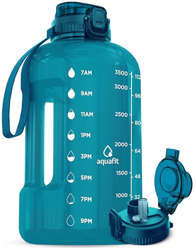 AQUAFIT 128 Oz Water Bottle with Time Marker & 2-in-1 Lid - BPA Free