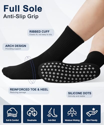 Large 4-Pair Non Slip Grip Socks for Men Women Hospital Elderly Black Grey Navy Blue