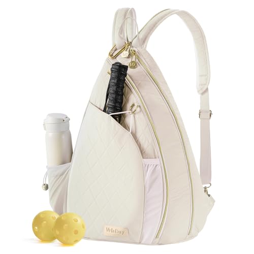 Chic Quilted Pickleball Sling Bag for Women - Beige, Waterproof & Lightweight