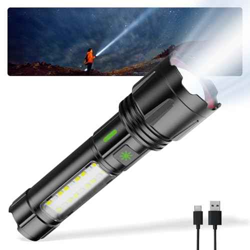 Rechargeable Flashlights High Lumens, Powerful LED Tactical Flashlight Super Bright 5 Modes, Waterproof Camping Flashlight Zoomable USB C, for Emergency Hiking Home Gift, 1 Pack