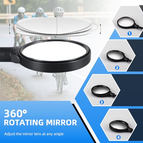 ROCKBROS Bike Mirror Handlebar Mount 360¡ÆRotatable Adjustable Bicycle Rear View Mirror HD Wide Angle Clear Acrylic Convex Safe Bike Mirror for Mountain Road Bike Electric Motorcycle