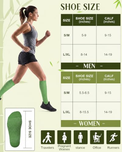 Compression Socks 4 Pairs Knee High 15-20mmHg - Small-Medium Green
