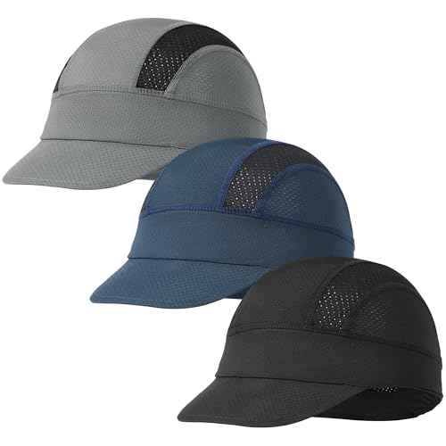 3Pcs Cycling Cap for Men Women Cooling Skull Cap Under Helmet Liner with Sun Visor for Summer Running Bike Outdoor Sports Multi