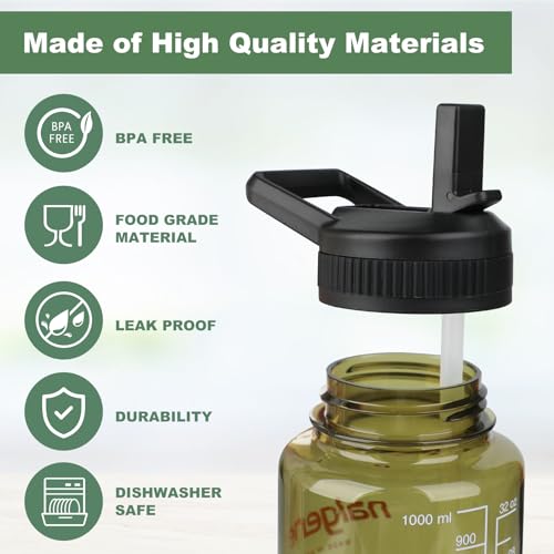 Straw Lid for Nalgene Wide Mouth Water Bottles 32 OZ, Replacement Straw Lid Compatible with Nalgene 32 OZ Bottles, Top Lids With 2 Straws and 1 Straw Brush (Black)