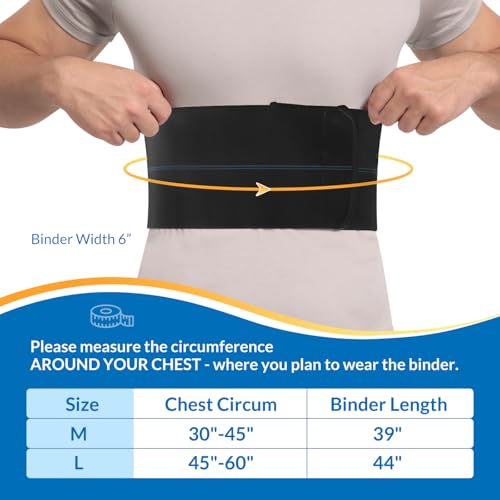Broken Rib Brace for Men - Compression Chest Binder for Cracked Ribs Support & Chest Pain Relief - Rib Belt for Bruised Rib Cage (Black, Fits 30¡±-45¡±)