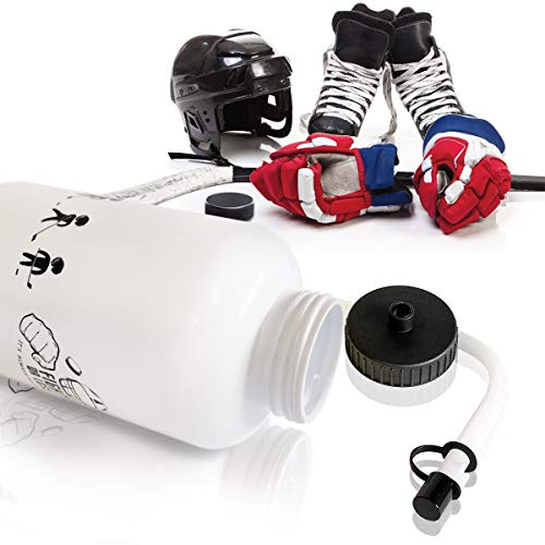 SolForis White Hockey Water Bottle with Long Straw 1L BPA-Free Leakproof Sports Bottle