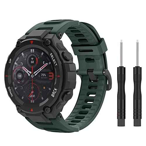MoKo Watch Band Compatible with Amazfit T-Rex/T-Rex Pro Smartwatch, Soft Silicone Replacement Sport Strap Breathable Wristband with Screwdrivers, Olive Green